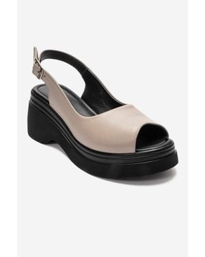 Forever & Always Shoes Laure Leather Wedge Sandal - Black