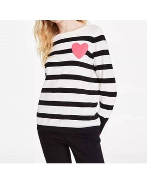 Jones New York Striped Heart Boat-Neck Sweater - White
