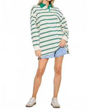 Baevely By Wellmade Striped Oversized Rugby Polo Shirt - Blue