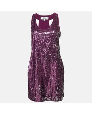 Badgley Mischka Sequin Crepe Sleeveless Mini Dress - Purple