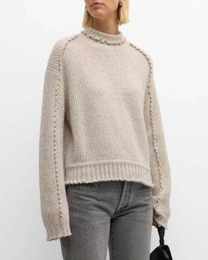 Autumn Cashmere Shaker Mock W/ Ruffled Detail - Natural