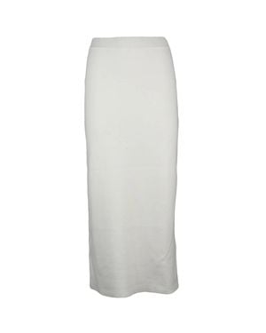 19.70 Nineteen Seventy Knit Pencil Skirt With Elastic Waistband And Back Slit - White