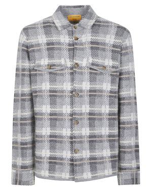 Guest In Residence Plaid Wooden Buttons Cashmere Work Shirt Jacket - Gray
