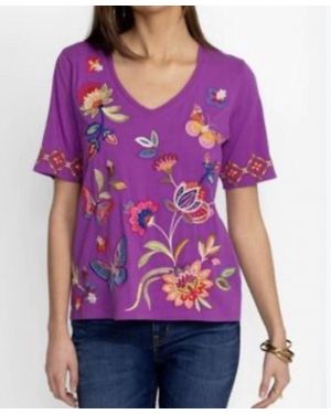Johnny Was Gracey Trapunto T-Shirt - Purple
