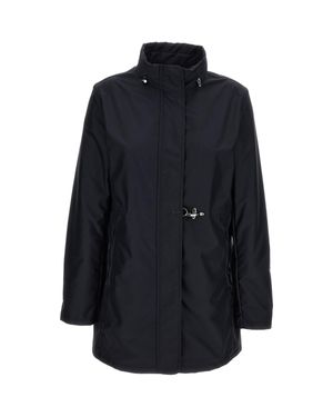 Fay Technical Poplin Virginia Overcoat With Adjustable Drawstring - Blue