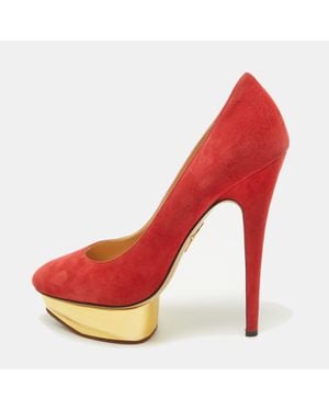 Charlotte Olympia Suede Dolly Platform Pumps - Red