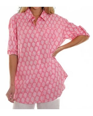 Just Darviny Boyfriend Long Sleeve Button Down Shirt - Pink