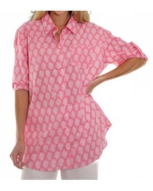 Just Darviny Boyfriend Long Sleeve Button Down Shirt - Pink