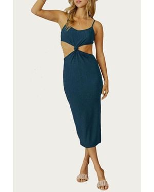 Endless Blu. Knotted Cutout Midi Dress - Blue