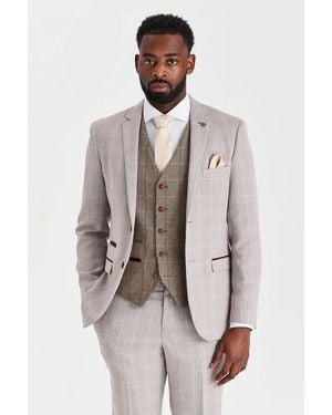 Paul Andrew 3 Piece Suit Light Check Blazer Pants With Tweed Waistcoat - Multicolor