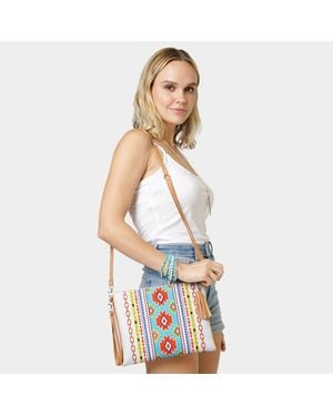 Fashnzfab Aztec Patterned Wristlet Clutch Crossbody Bag - White