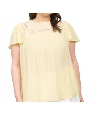 Blu Pepper Floral Embroidery Flouce Sleeve Top - Natural