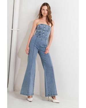 TRUEDAMES Urban Strapless Denim Jumpsuit - Blue