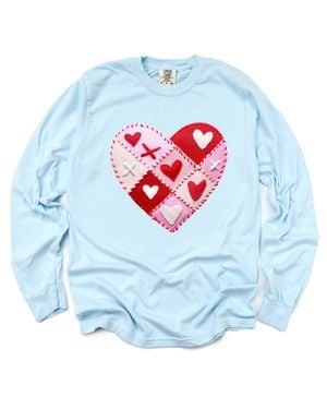 Simply Sage Market Heart Stitching Patchwork Print - Blue