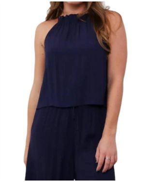 Bobi Gathered Halter Neck Top - Blue