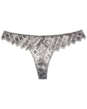 Kiki de Montparnasse Lamine Embroidery Silk-Trim Thong - Gray