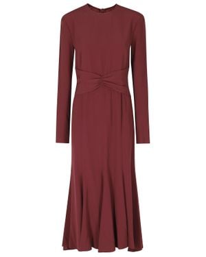 Alberta Ferretti Enver Satin Draped Waistband Long Sleeve Viscose Dress - Red