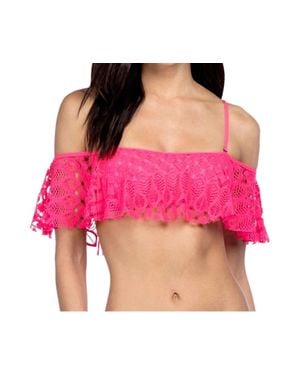 Kenneth Cole Crochet Off Shoulder Bandeau Bikini Top - Red