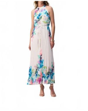 Joseph Ribkoff Floral Pleated Satin Maxi Dress - Blue
