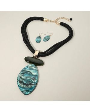 Fashnzfab Bold Abstract Resin Pendant Multi Strand Cord Statement Necklace - Blue