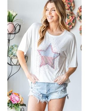 TRUEDAMES Heimish Full Size Star Patch Short Sleeve T-Shirt - White