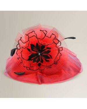 Fashnzfab Bold Floral Accent Fascinator Headband Hair Clip Statement Dressy Hat - Red