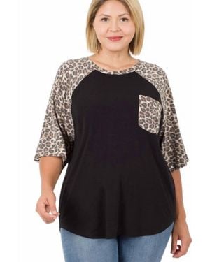 Zenana Raegan Leopard Print Pocketed Top - Black