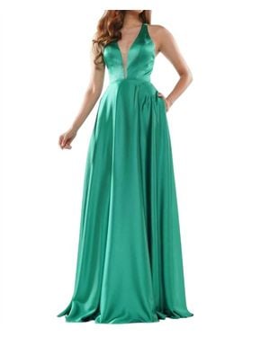 Colors Dress Long Halter Prom Dress - Green