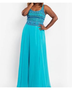 Rachel Allan Scoop Neck Beaded Chiffon Prom Gown - Blue