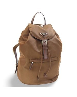 Prada Nylon Leather Triangular Backpack - Brown
