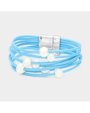 Fashnzfab Cord Multi Strand Freshwater Pearl Station Magnetic Bracelet Light - Blue