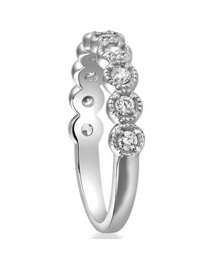 Pompeii3 1/2Ct Diamond Ring Vintage Beaded Wedding Band Antique 14K Wg - Metallic