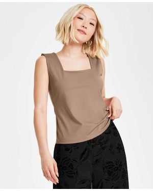 BarIII Megan Tank Top Latte Cafe Square Neck Sleeveless Fts69 - Black