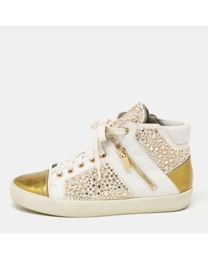 Gina Leather Crystal Embellished High Top Sneakers - Natural