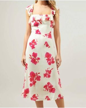 Sugarlips Nohea Floral Ruffle Trim Milo Midi Dress - Red