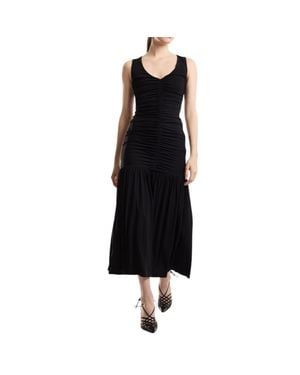 Cynthia Rowley V-Neck Ruched Midi Dress - Black
