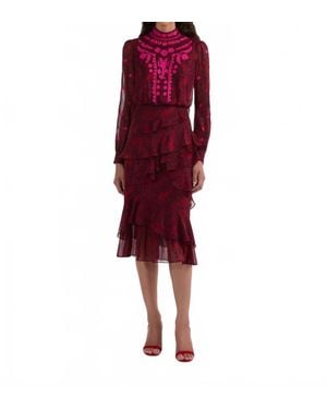 Saloni Isa Ruffle Dress - Red