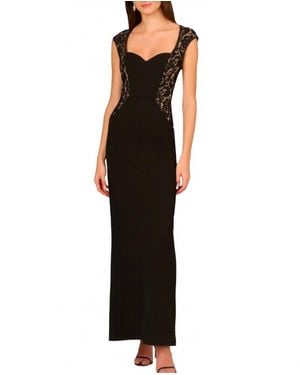 Aidan Mattox Lace Trim Crepe Column Gown - Black