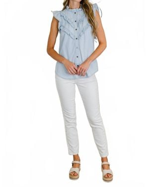 One Eleven North Ruffle Detailed Flutter Sleeve Top - Blue