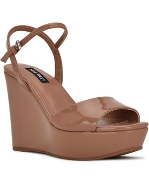 Nine West Kinda Padded Insole Ankle Strap Wedge Heels - Brown