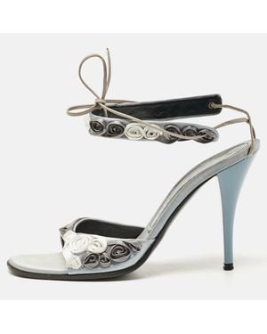 Casadei Satin Floral Ankle Tie Up Sandals - Gray