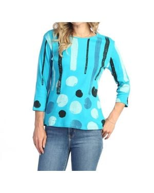 Jess & Jane Printed Cotton Top - Blue