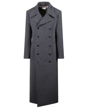 THE NINA STUDIO Long Double-Breasted Coat With Classic Lapels - Gray