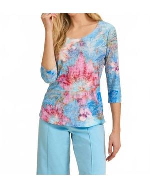 Fdj 3/4 Sleeve Scoop Neck Top - Blue