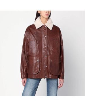 Halfboy Leather Jacket With Shearling Collar - Red