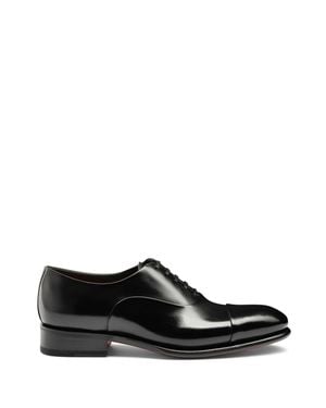 Santoni Isaac Model Antiqued Leather Oxford Shoes - Black