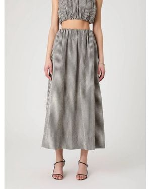 French Connection Gingham Ruched Waist Midi Skirt - Gray