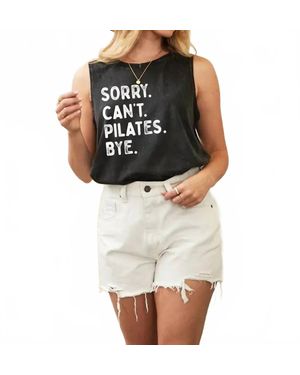Oat Collective Sorry Can'T Pilates Bye Mineral Graphic Tank Top - Black