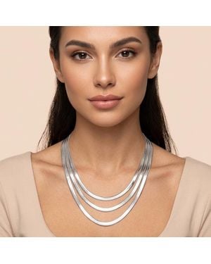 Fashnzfab Dipped Triple Strand Herringbone Chain Necklace - Natural