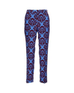 Alberto Biani Light Damask Silk Straight-Leg Pants - Blue